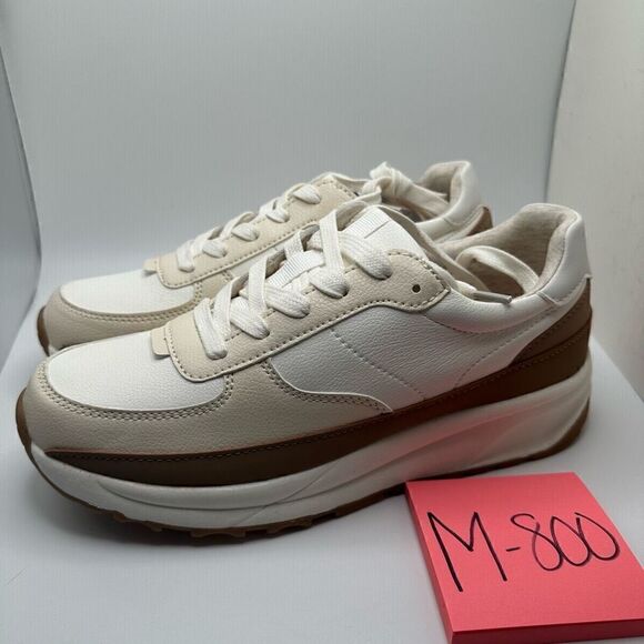 CUSHIONAIRE Women's lace up Sneaker +Comfort Foam 8.5 WHITE/TAN - Picture 3 of 7